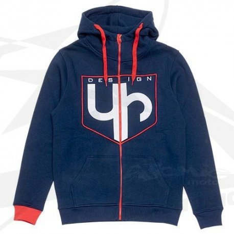 Sweat UP Design à capuche zippé bleu et rouge